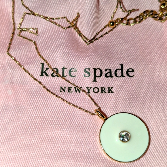 Kate Spade Idiom Reversible Necklace - Clean Slate gold white circle coin - Picture 4 of 16